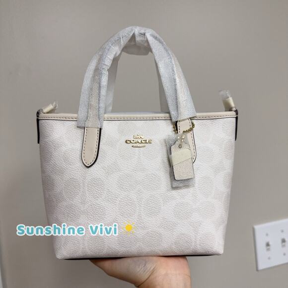 NWT Coach City Mini Tote Bag In Signature Canvas CW032 Gold/White/Chalk